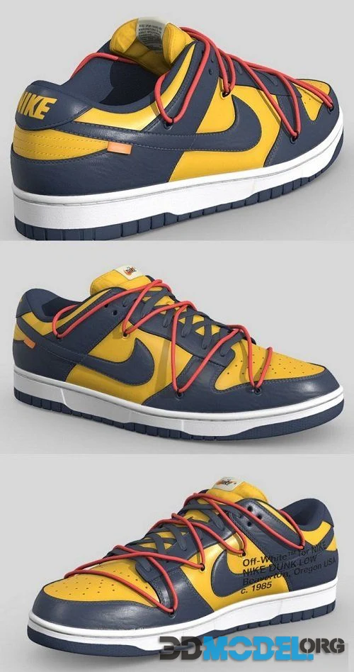 3D Model Off White X Nike Dunk Michigan PBR