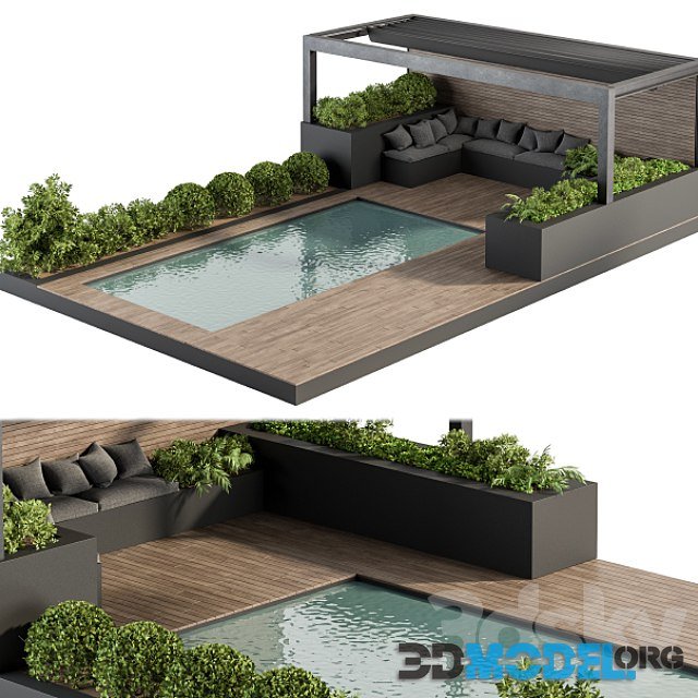 3D Model – Backyard and Landscape Furniture with Pool 03 (outdoor set)