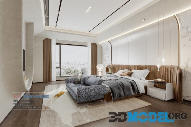 Bedroom A007 Modern style interior (Vray)