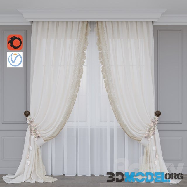 Curtain with fabric flowers