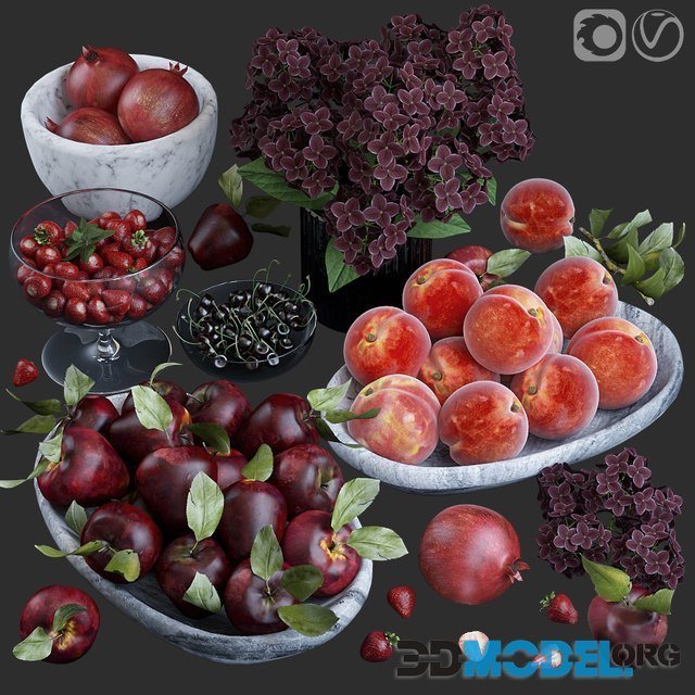 Fruits. Red (Set with fruits and flowers)