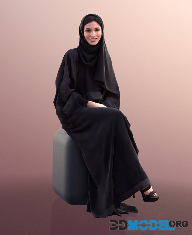 Myriam girl sitting in Muslim clothing