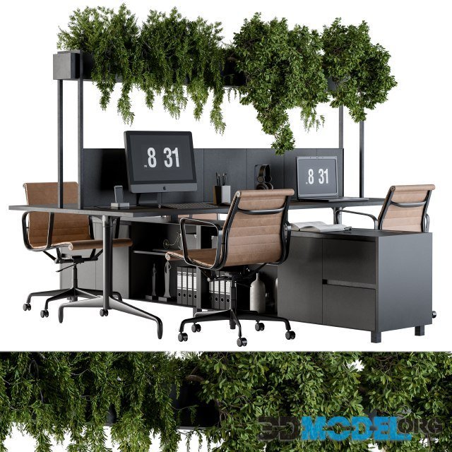 Office Furniture - employee Set 16 (with plants)