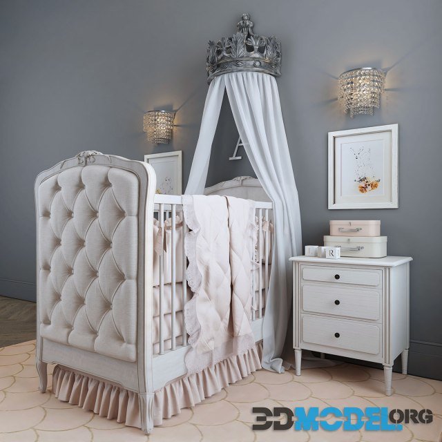 RH BED COLETTE TUFTED CRIB with decor