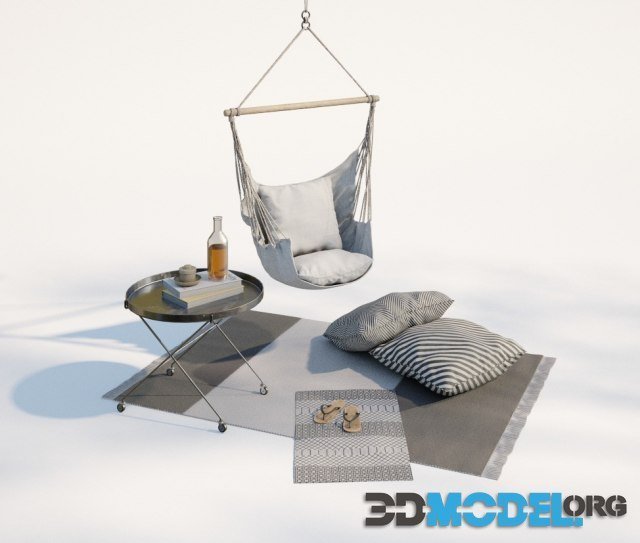 Set of garden furniture for relaxing with hanging chair