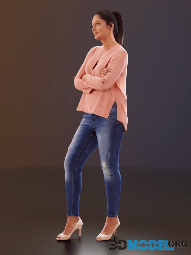 Young Amaya woman in jeans and pink blouse (3D Scan)