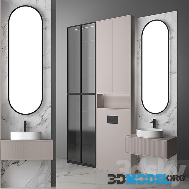 Bathroom Set 14 (sink, mixer, mirror, wardrobe, lighting)