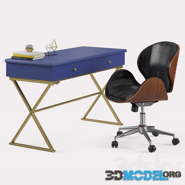 Bruce Modern Office Chair with Linon Campaign Desk by Baxton Studio
