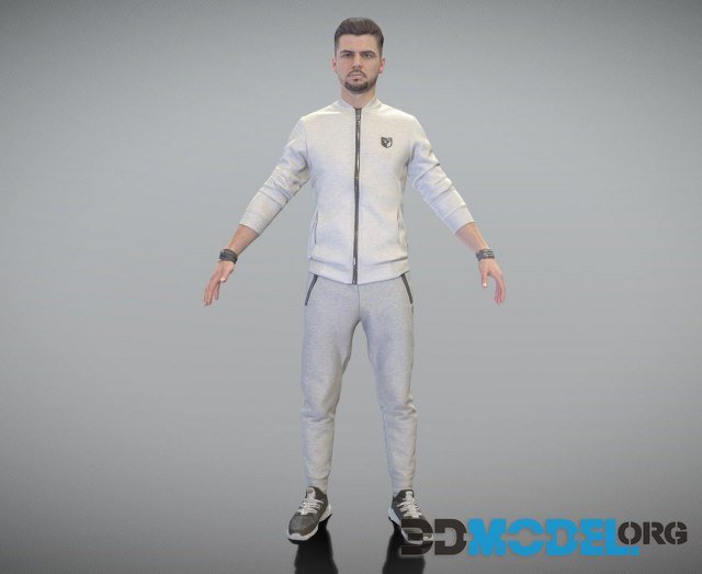 Handsome man in white tracksuit ready for animation (PBR)