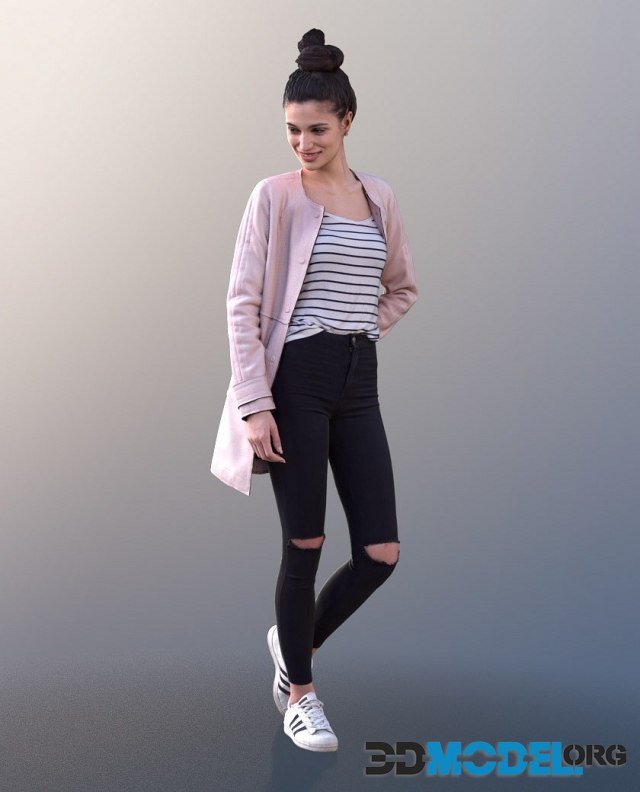 Myriam girl in a pink cardigan and black jeans (3D scan)