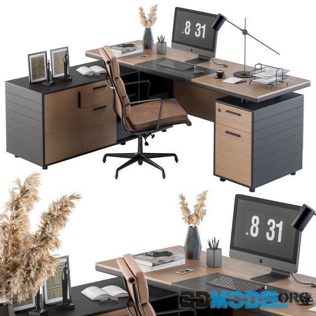 Office Furniture Manager Set 28 with table lamp and decor