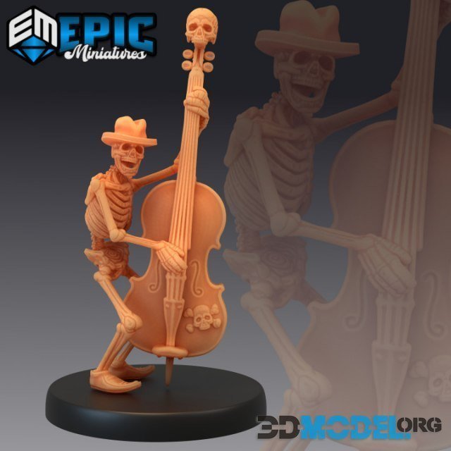 Skeleton Musician Double Bass Sculpture
