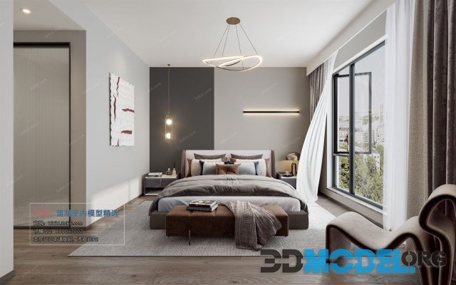 Bedroom Interior A016 in Modern style (Corona render)