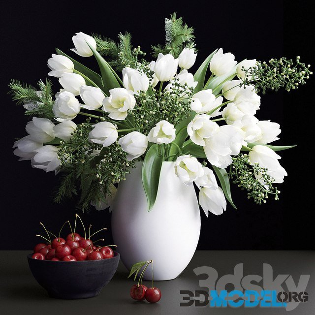 Bouquet of Flowers in a Vase and cherry