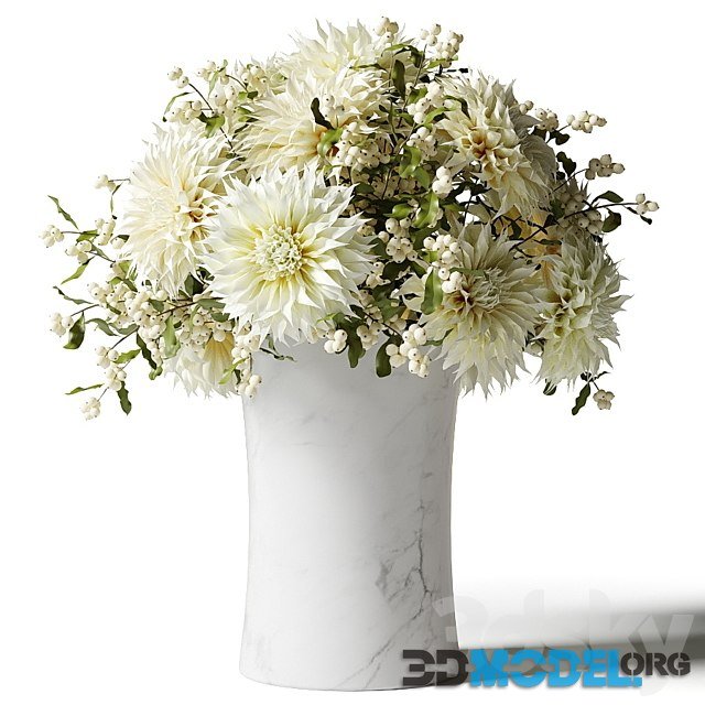 Bouquet of White Chrysanthemums with Snowberry Twigs in a vase