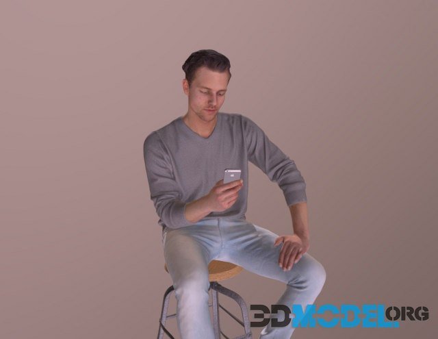 3d scan Casual Sitting Man Vince Texting Phone