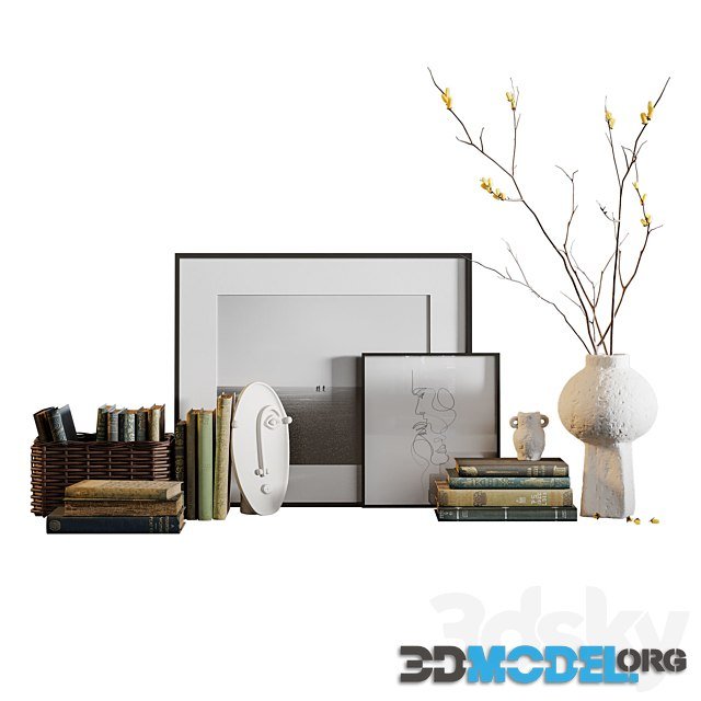 Decor Set with Basket, Vases and Books