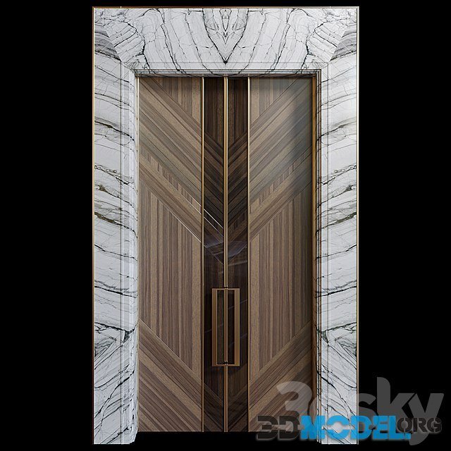 Entrance Door (marble, veneer, brass)