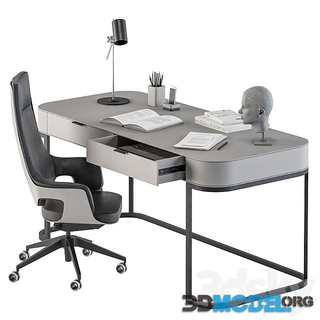 Gray and Black Writing Desk Office Set 180 with decor