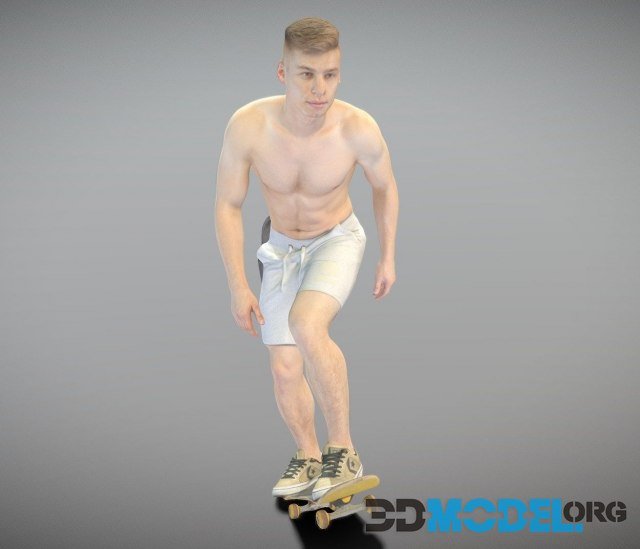 Shirtless man riding on a skateboard PBR