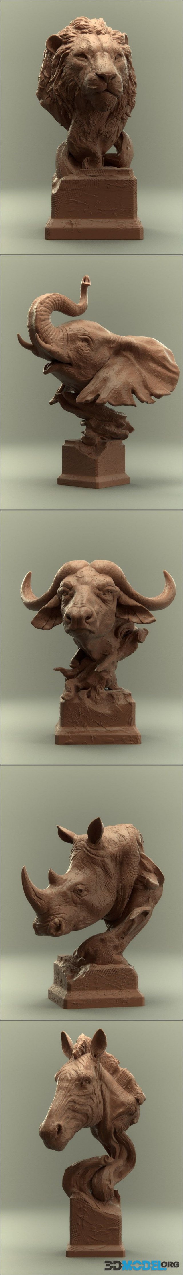 3D Model Busts Of African Animals Printable