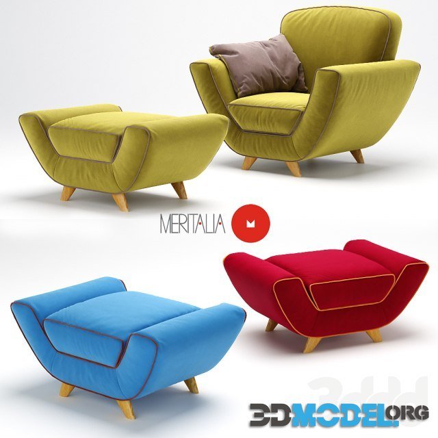 Armchair and pouf Minah by Meritalia (different color)