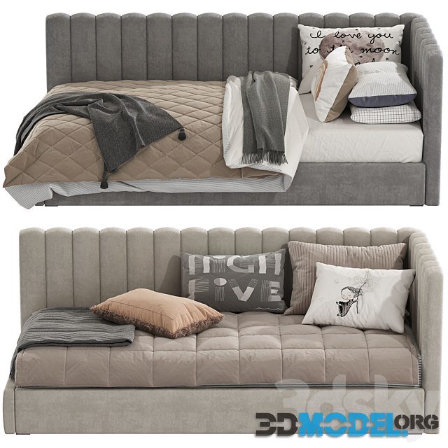 3D Model – Avalon Upholstered Corner Bed (two colors)