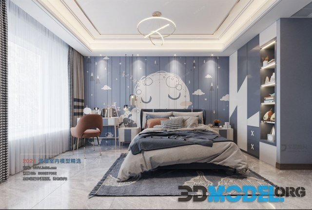 Children's room interior with a ring light