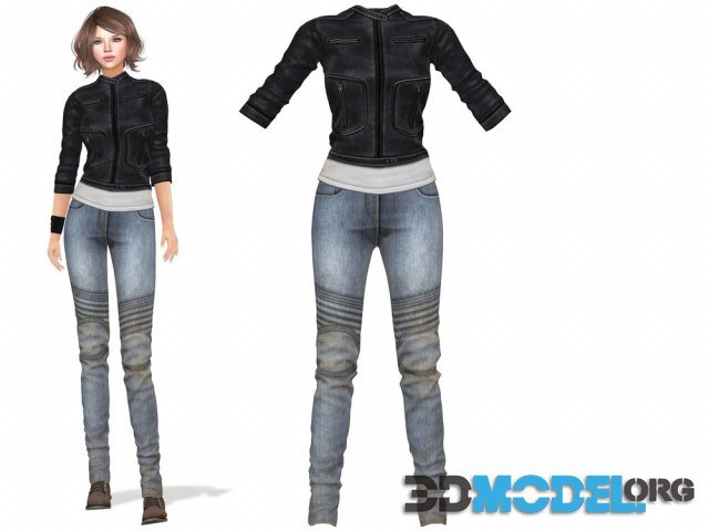 Jeans Leather Jacket Female Outfit PBR