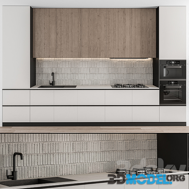Kitchen Modern White and Wood 55 with appliance