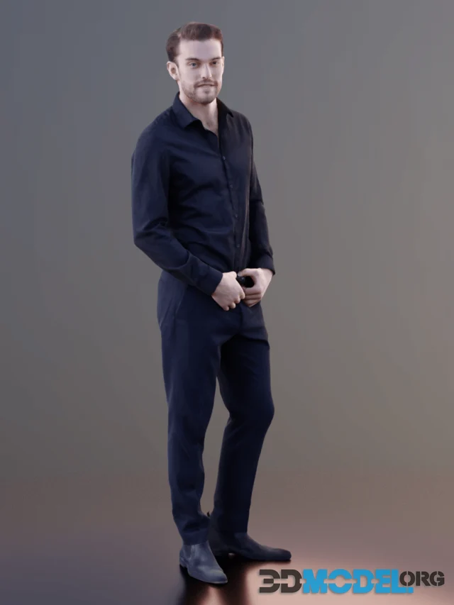 Young man Kenneth in black clothes (3D scan figure)