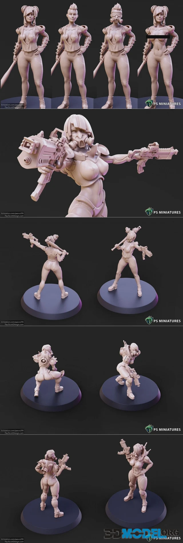 Cyberpunk Scrapper Girl and Mercenary Pose 1-7 Variants and Pinup – Printable