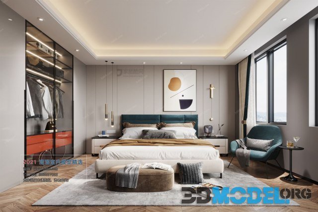Bedroom interior with hardwood flooring
