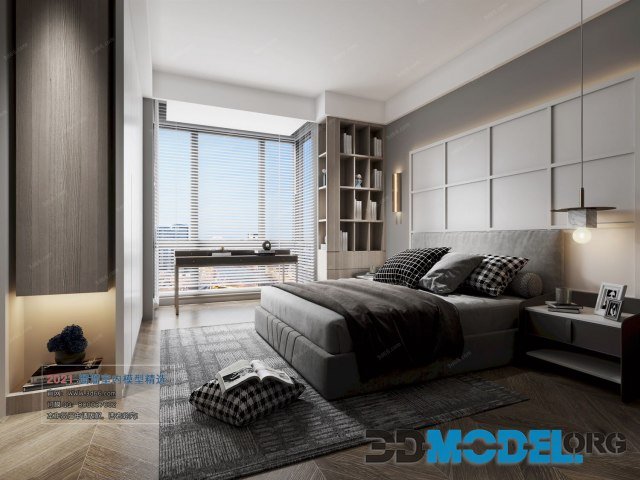 Bedroom interior with checkered pillows