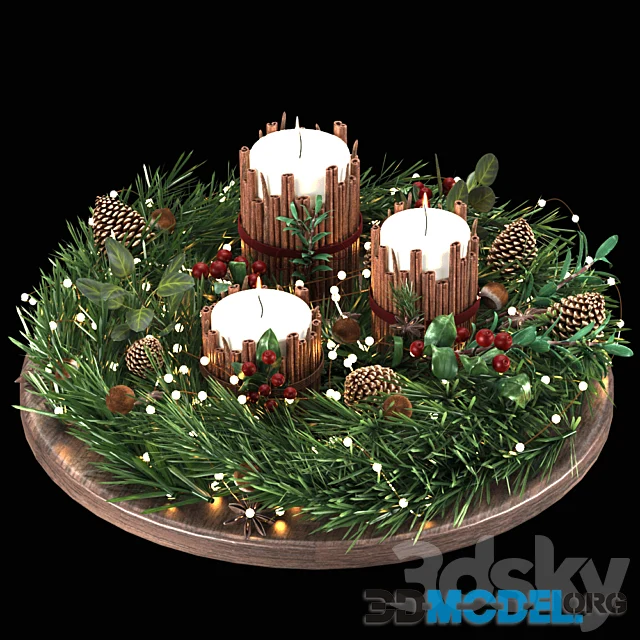 Christmas Decoration 3 (candles, tray, garland)