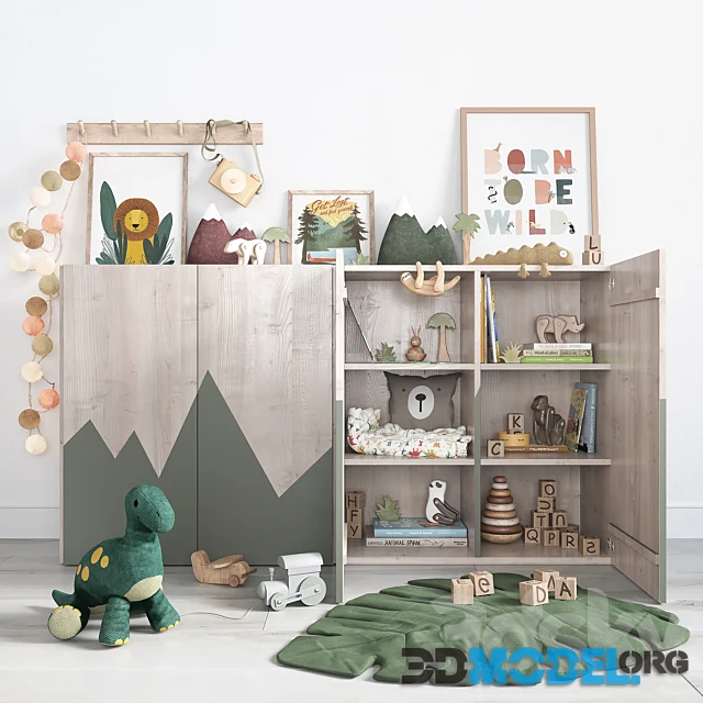 Decor Set for Childrens Rooms with green carpet