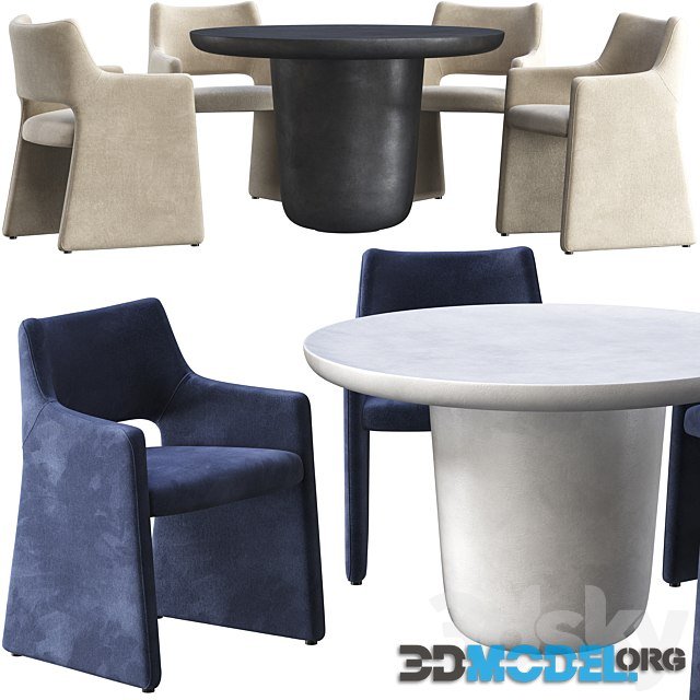 Dining Table Lola and Chair Foley Faux Mohair Navy by CB2