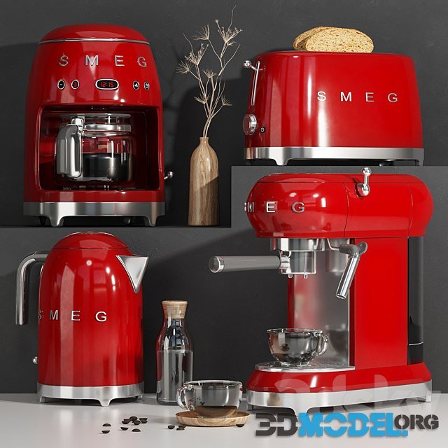 Set of red kitchen home appliances. Toaster, kettle, coffeemaker Stock  Illustration by ©alexlmx #155833816