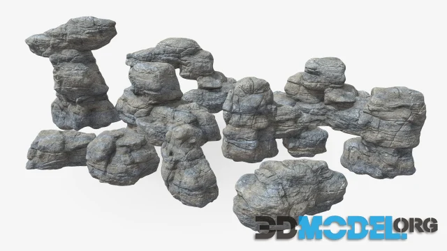 Low poly Gray Boulder Beach Rock Collection PBR