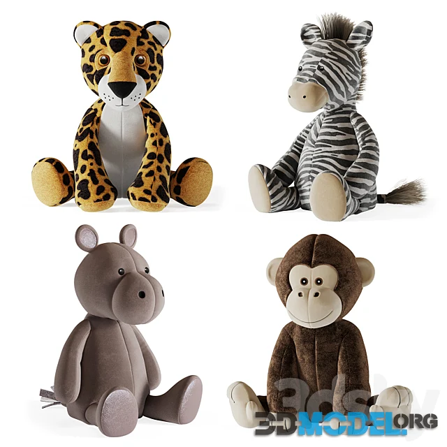 Plush Toys 05 (leopard, monkey, hippopotamus, zebra)