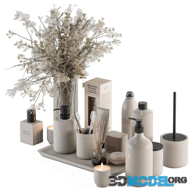 Bathroom Accessory Set with Dried Plants Set 20 (beige color)