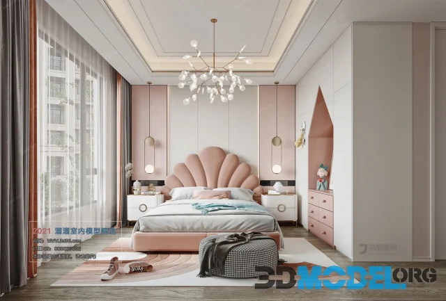 Children's bedroom interior with sneakers and pink elements