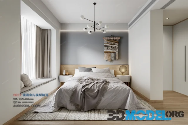 Scandinavian style bedroom interior with macrame