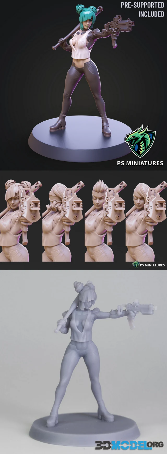 PS Miniatures - Cyberpunk Scrapper Girl Pose 3