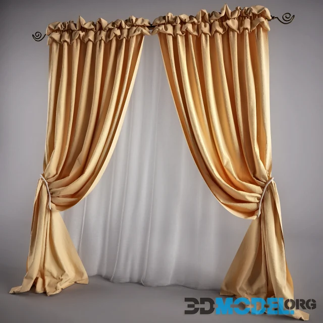 Silk curtains with tulle