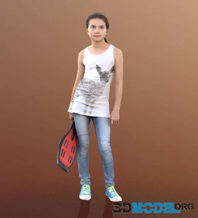 Sophie girl standing with a skateboard (3D scan)