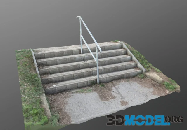 Steps concrete stairway with metal railing PBR