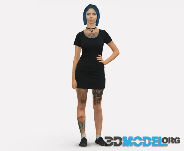 Woman with a tattoo in a black dress
