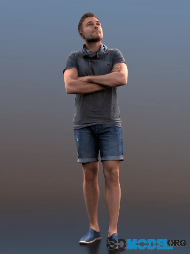 Young Simon guy in shorts and fancy T-shirt (3D scan)