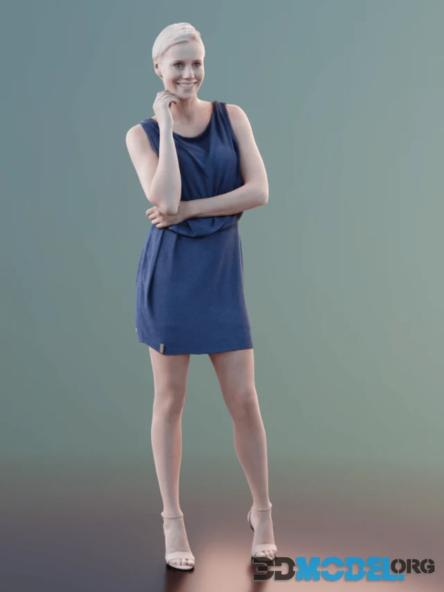 Young woman Ina in a short blue dress (3D scan)